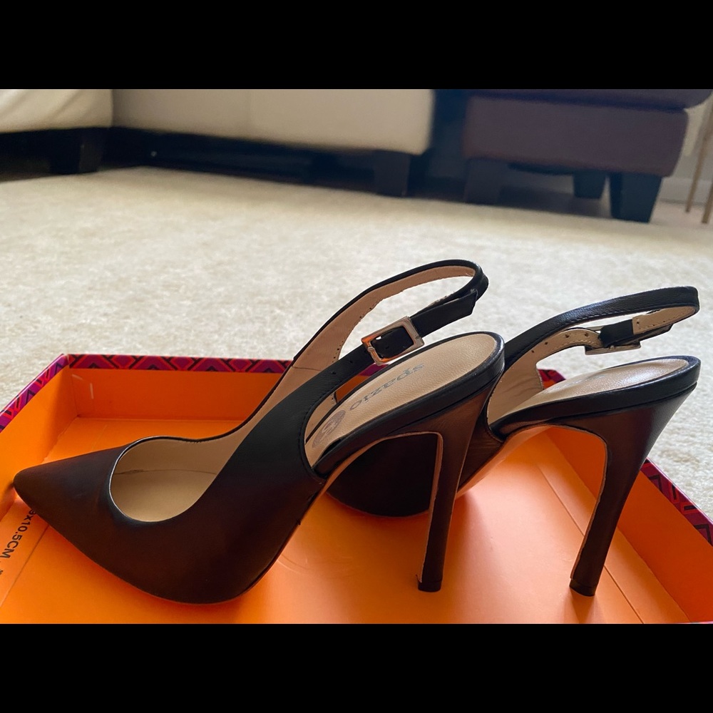 NEW SLINGBACK BLACK LEATHER WOMAN SHOES